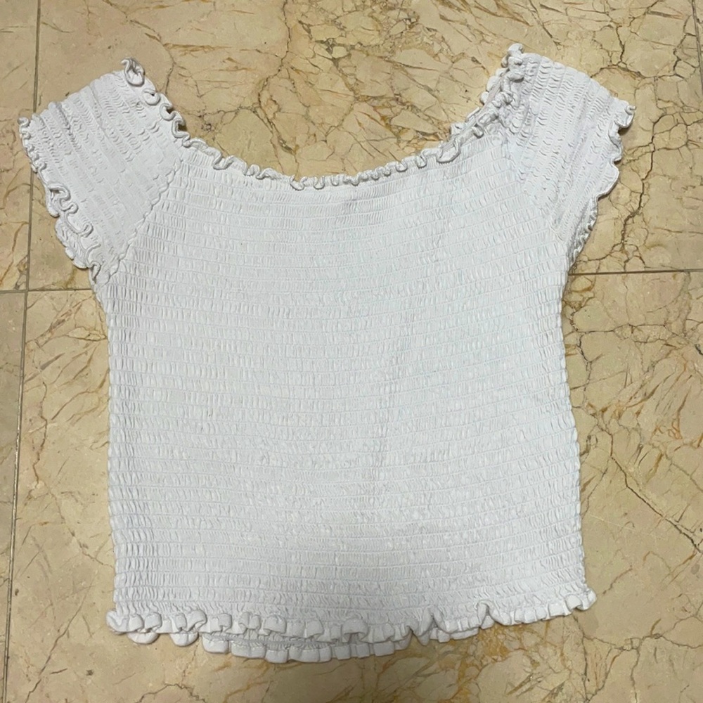 brandy melville off the shoulder ruffle crop top